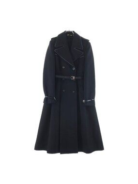 Gucci Frida Era Cowhide Piping Wool Trench Long Coat Black